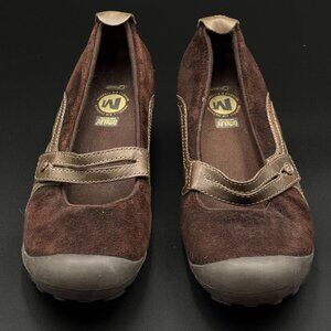 Merrell Womens Suede Shoes 9.5 Plaza Bandeau Chocolate Brown Mary Jane Slip-On